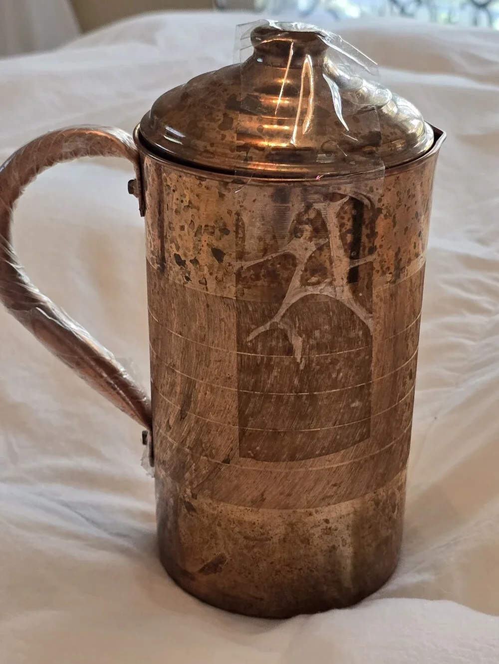 Vintage Harjee Solid Copper Water Pitcher Jug • Rustic Farmhouse Kitchen Decor